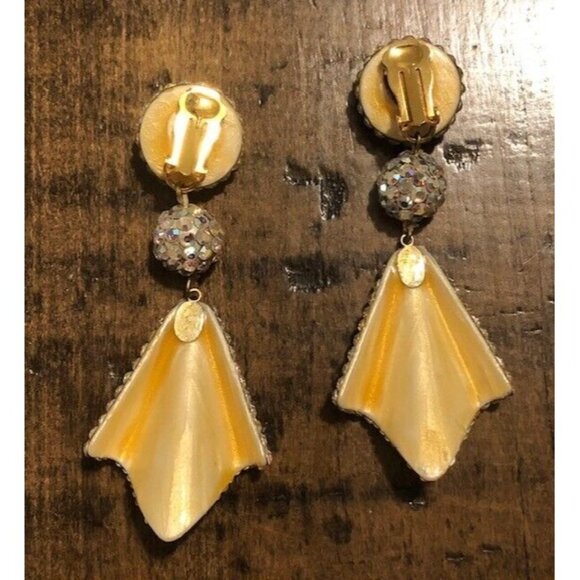 STUNNING VINTAGE RARE 1980s RICHARD KERR RHINESTONE DROP CLIP ON EARRINGS - Picture 8 of 8